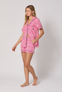 A lady wearing Putting Pink Short Sleeve Classic Shorty Stretch Jersey Pj Set