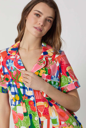 A lady wearing Picnic In The Park Short Sleeve Classic Stretch Jersey Cropped Pj Set