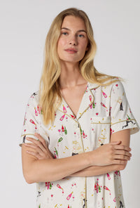 A Lady Wearing Bar A Vin Short Sleeve Classic Stretch Jersey Cropped Pj Set facing front in a close up shot