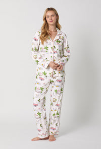 A Lady Wearing Poolside Poodles Long Sleeve Classic Stretch Jersey PJ set Front View