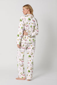 A Lady Wearing Poolside Poodles Long Sleeve Classic Stretch Jersey PJ Set Back View