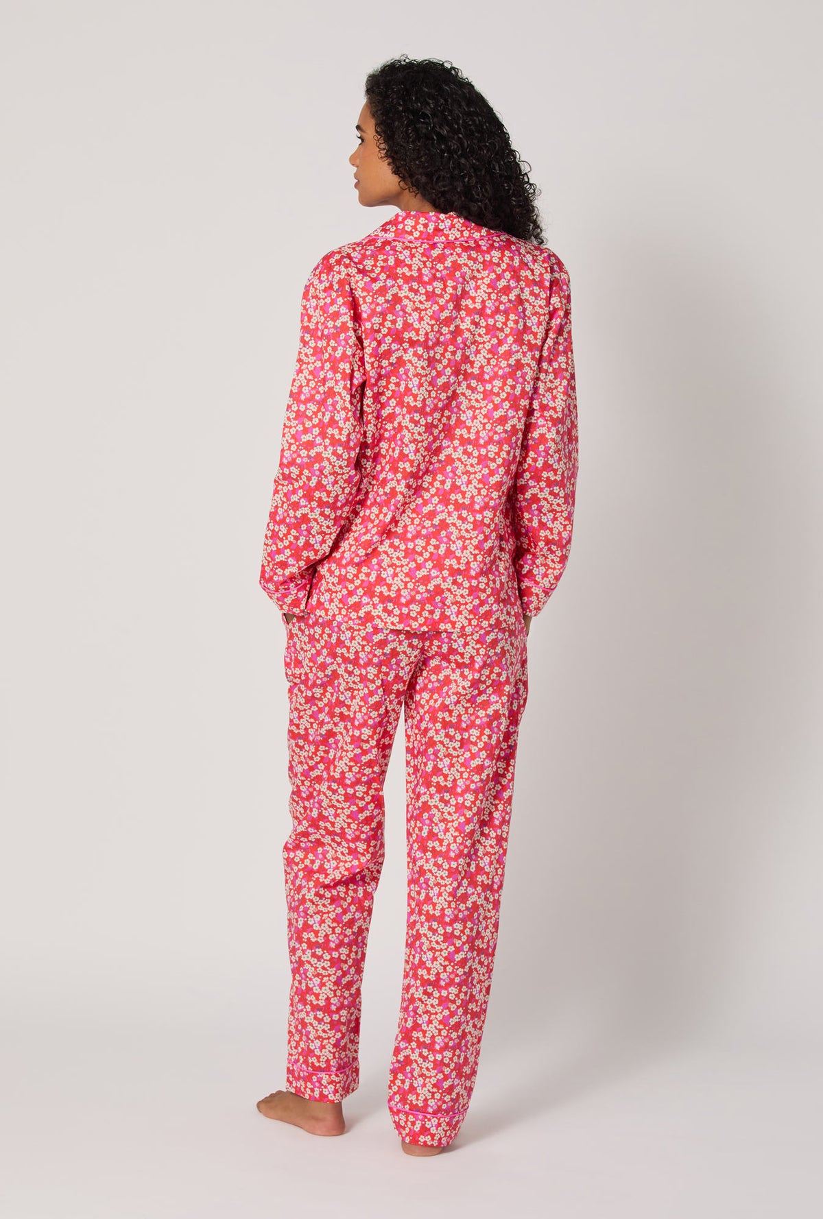 A lady wearing Mitsi Long Sleeve Classic Woven Tana Lawn® Pj Set Made With Liberty Fabric