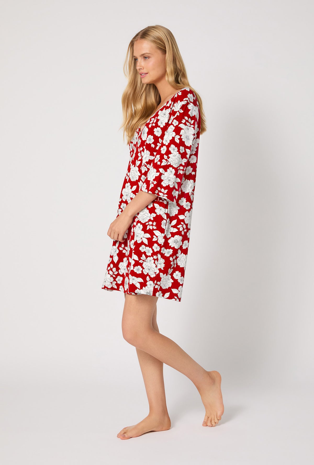 A lady wearing Floral Charm Stretch Jersey Sleep Dress