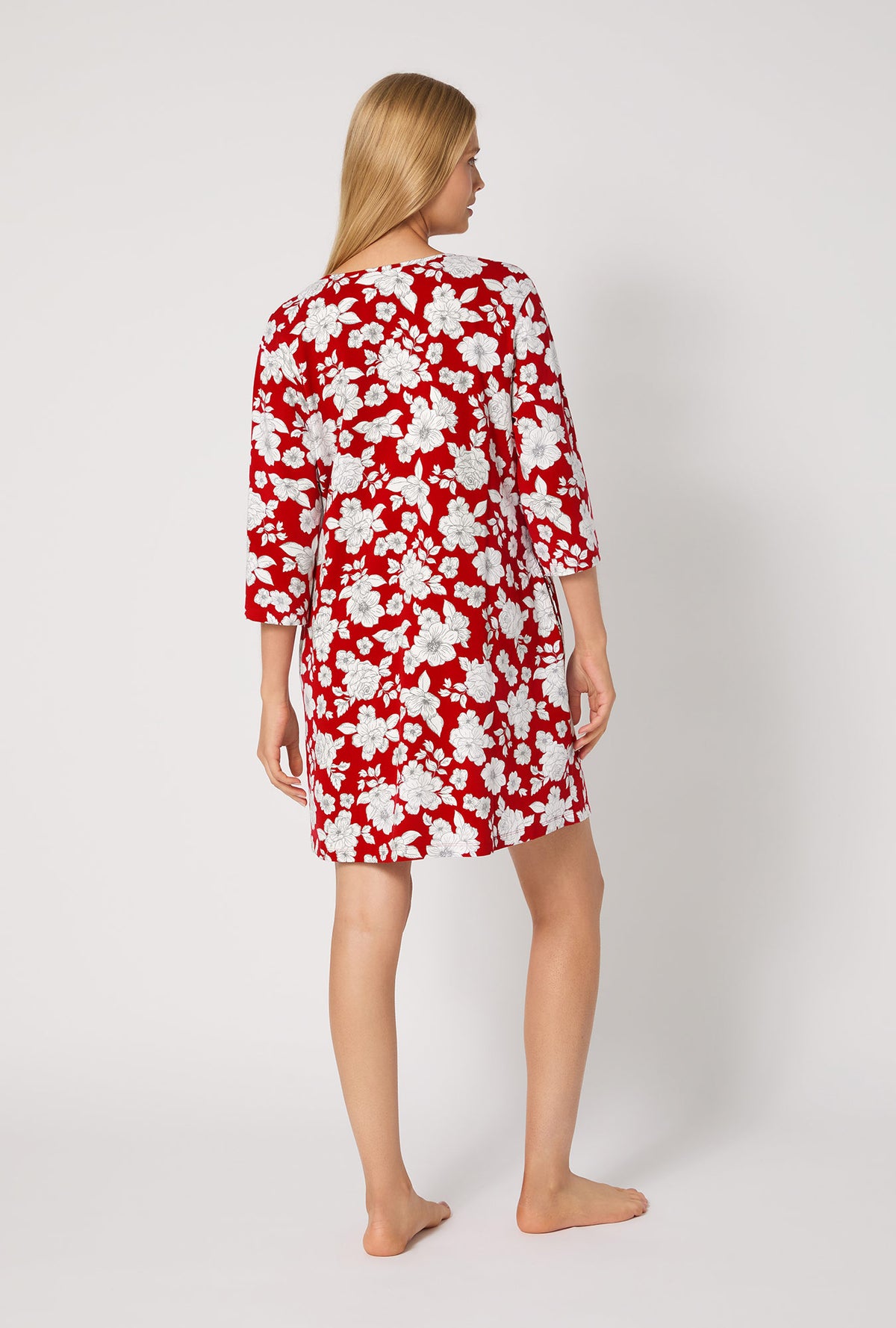 A lady wearing Floral Charm Stretch Jersey Sleep Dress