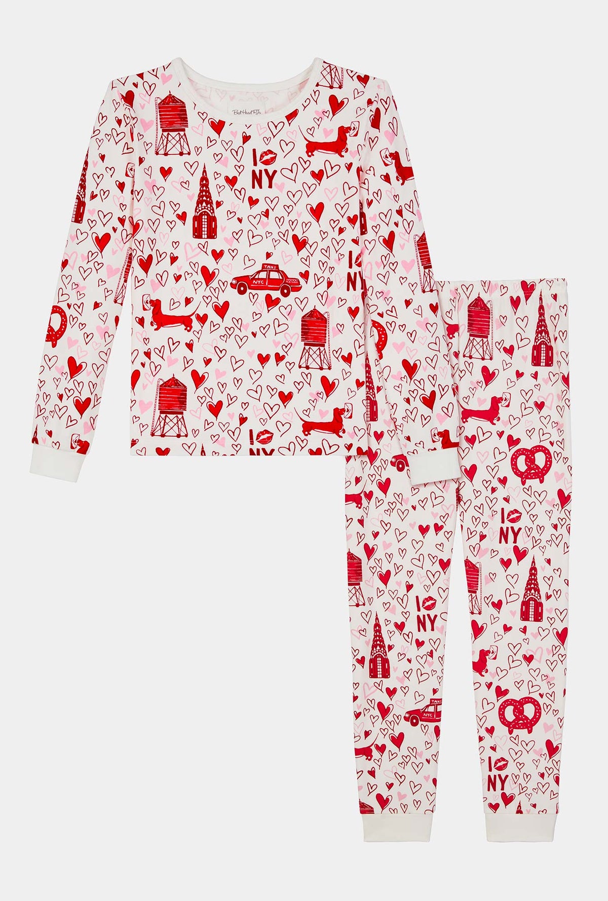 A girl wearing Heart Of The City Long Sleeve Stretch Jersey Kids Pj Set