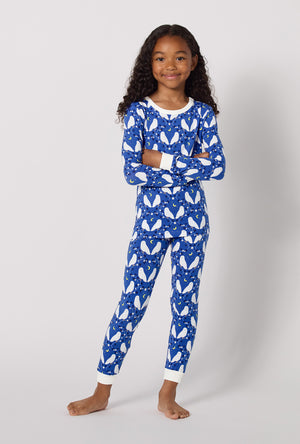 A Girl wearing Owl Be Back Long Sleeve Stretch Jersey Kids Pj Set