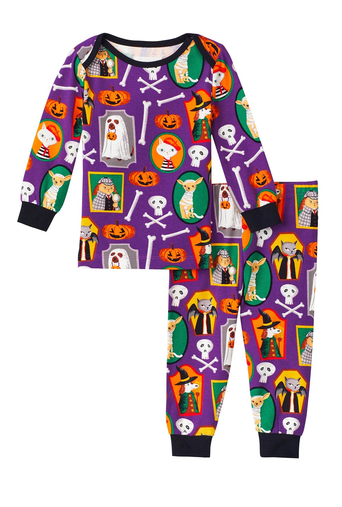 A Long Sleeve Classic Stretch Jersey PJ Set with Trick or treat print