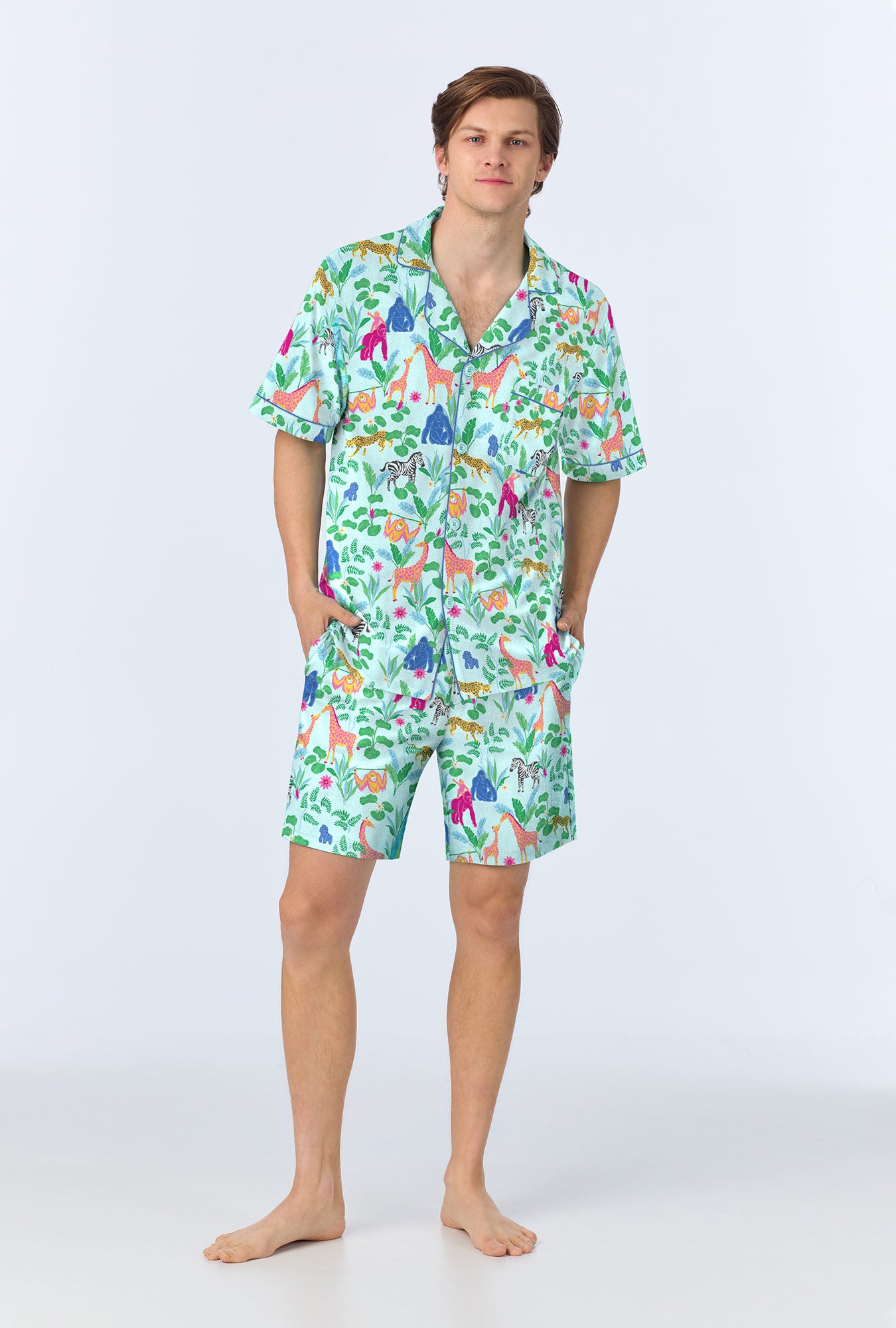 A man wearing Short Sleeve Classic Stretch Jersey Short PJ Set