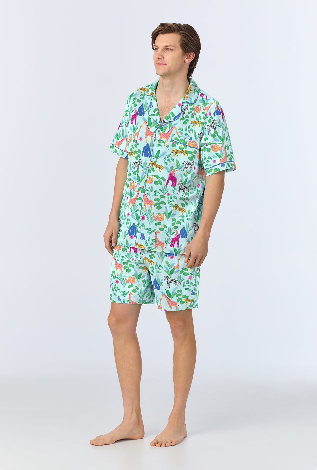 A man wearing Short Sleeve Classic Stretch Jersey Short PJ Set