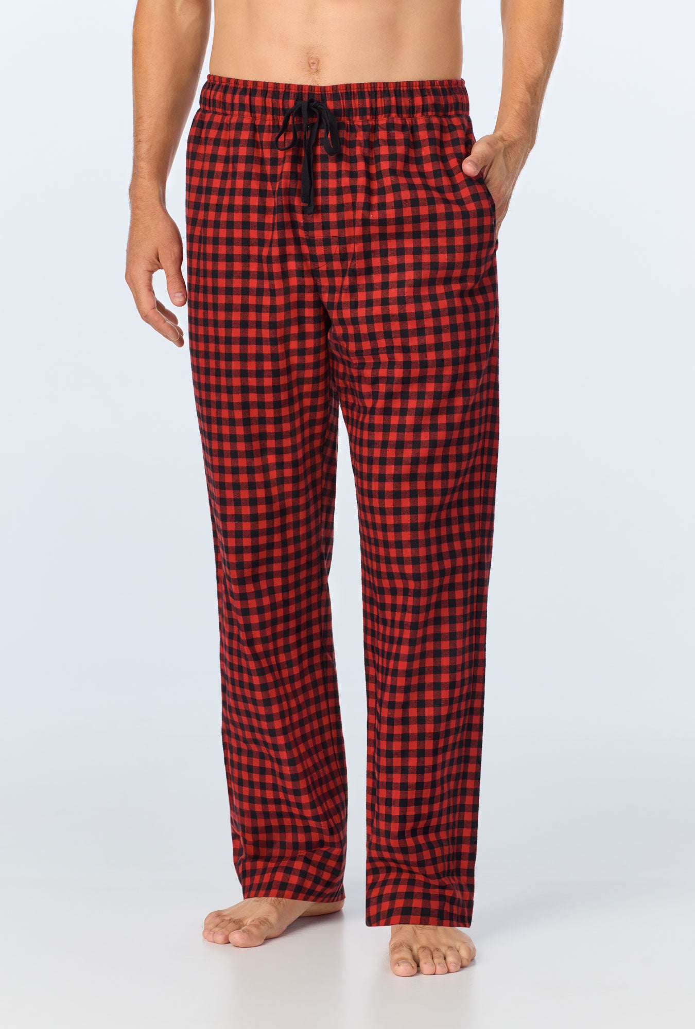 A man wearing Baby Buffalo Men's Woven Portuguese Flannel PJ Pant