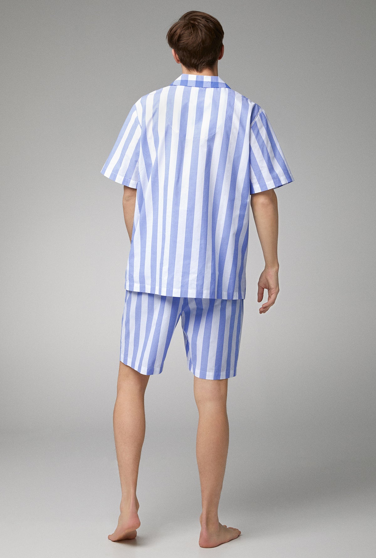 Bengal Stripe Men&#39;s Short Sleeve Notch Woven Cotton Poplin Boxer PJ Set