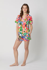 A lady wearing Picnic In The Park Short Sleeve Classic Shorty Stretch Jersey Pj Set