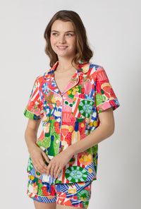 A lady wearing Picnic In The Park Short Sleeve Classic Shorty Stretch Jersey Pj Set