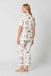 A Lady Wearing Poolside Poodles Short Sleeve Classic Stretch Jersey Cropped PJ Set Back View