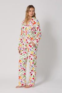 A lady wearing Organic Garden Long Sleeve Classic Stretch Jersey Pj Set