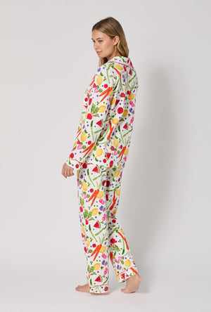 A lady wearing Organic Garden Long Sleeve Classic Stretch Jersey Pj Set