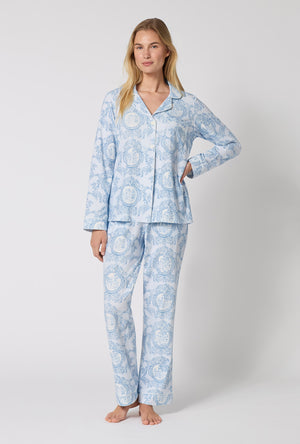 A Lady Wearing Minuet Toile Long Sleeve Classic Stretch Jersey Pj Set