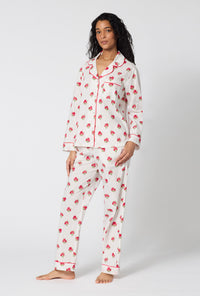 A Lady Wearing Celeste Long Sleeve Classic Woven Supersoft Cotton Poplin Pj Set facing front in a full standing pose