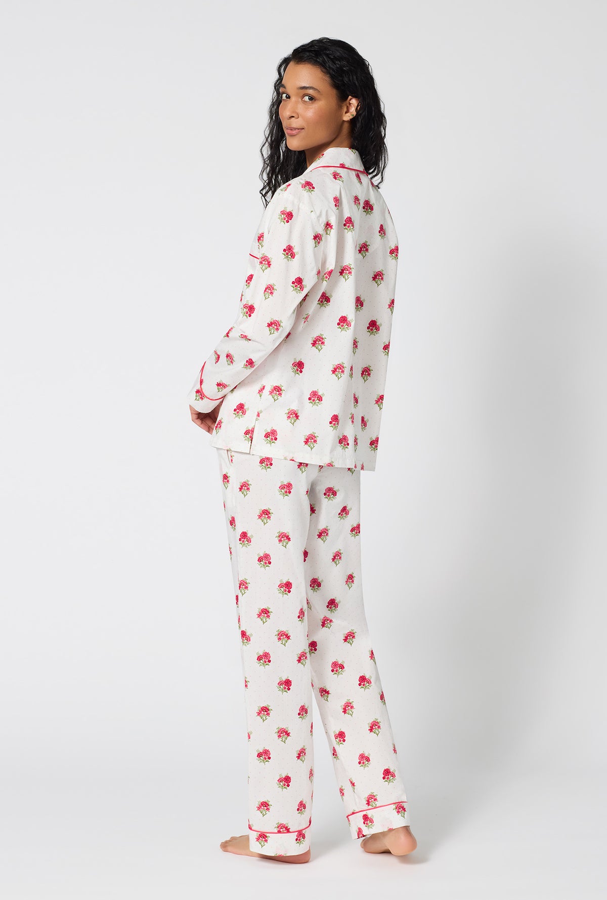 A Lady Wearing Celeste Long Sleeve Classic Woven Supersoft Cotton Poplin Pj  posing with a back view look