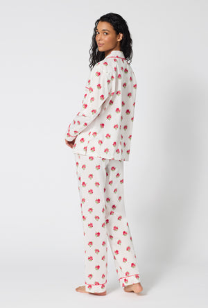 A Lady Wearing Celeste Long Sleeve Classic Woven Supersoft Cotton Poplin Pj  posing with a back view look