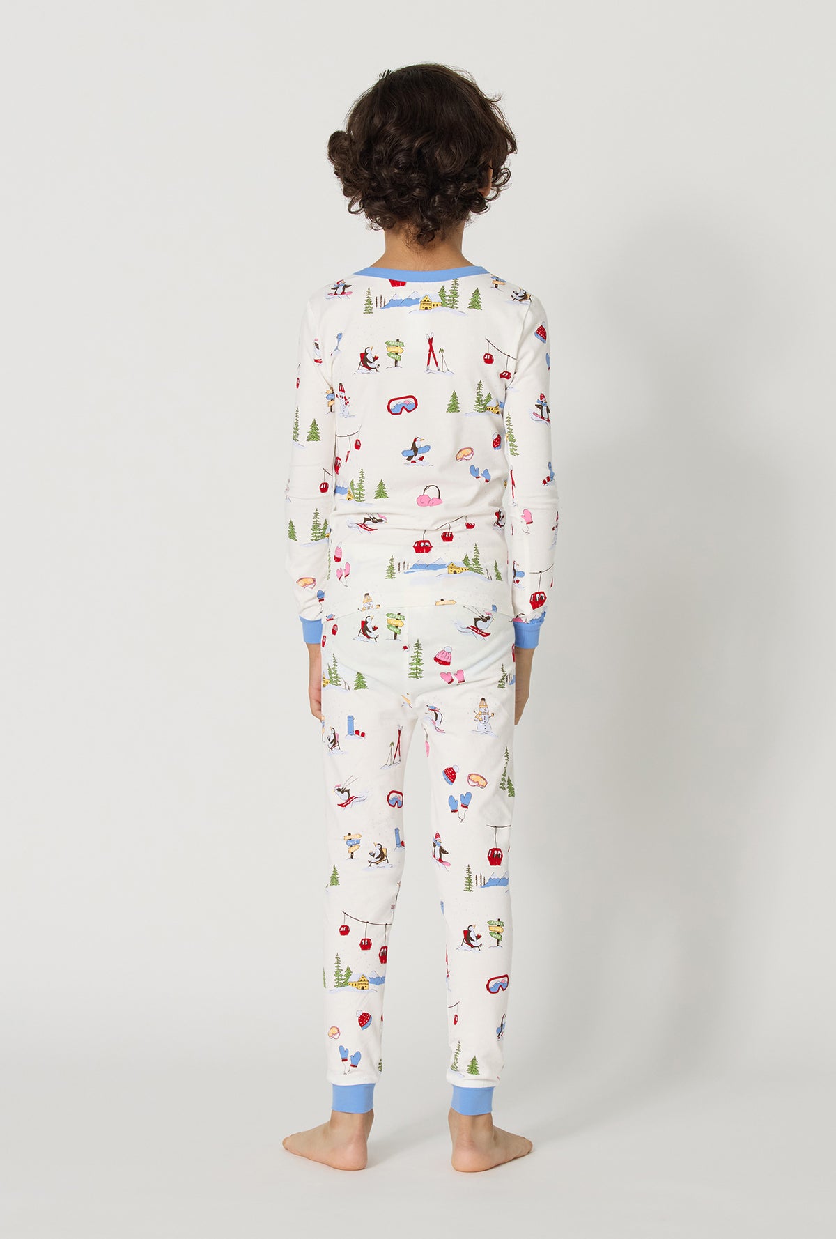 A boy Snow Much Fun Long Sleeve Stretch Jersey Kids Pj Set back view