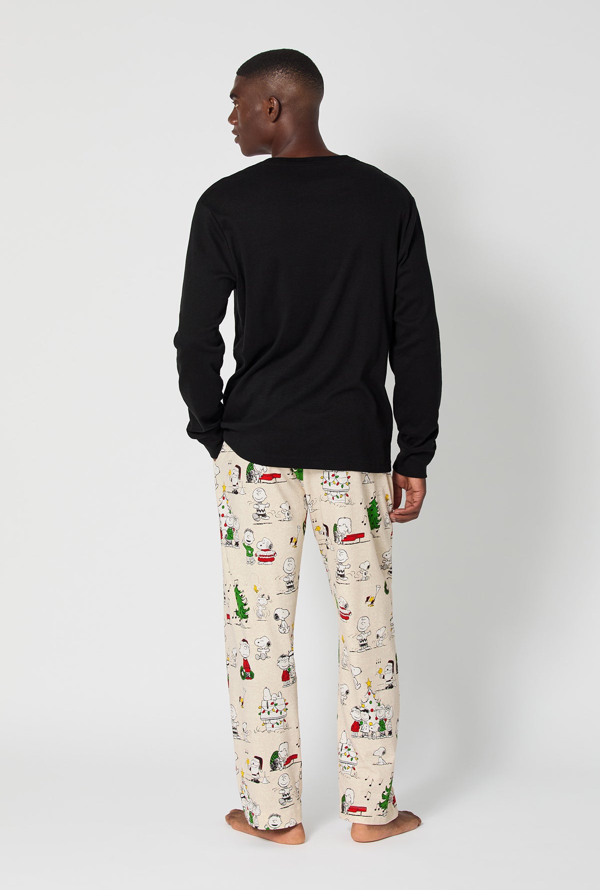 A man wearing Men&#39;s Long Sleeve Henley Stretch Jersey Pj Set