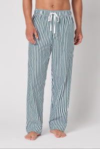 A lady wearing Green Signature Stripe Men's Woven Cotton Sateen Pj Pant