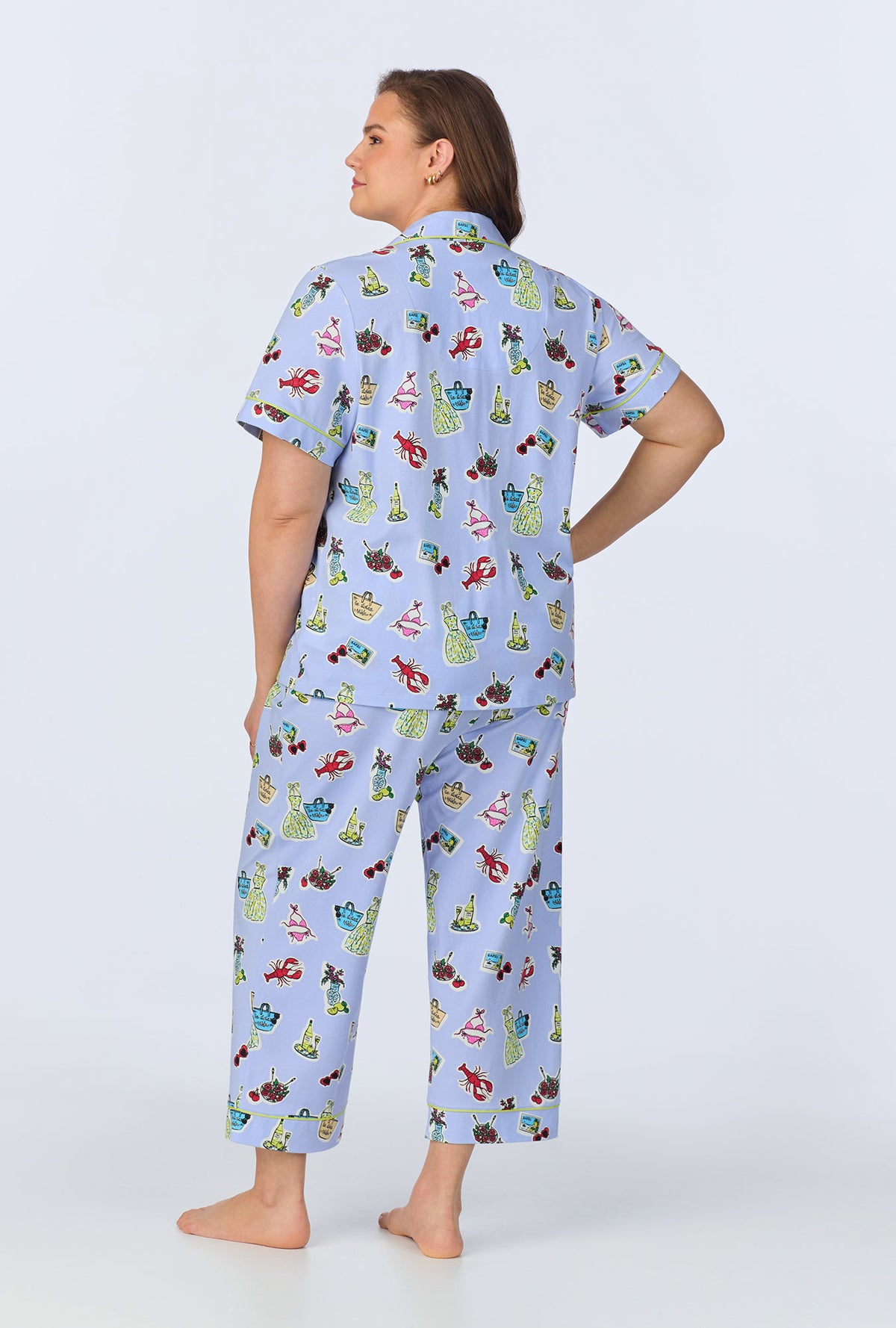 A lady wearing Island Life Short Sleeve Classic Stretch Jersey Cropped PJ Set