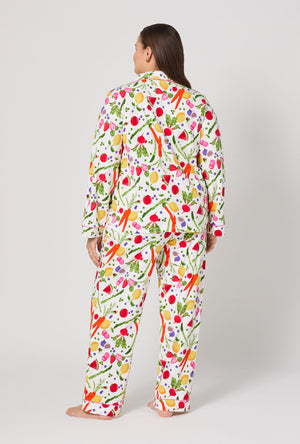 A lady wearing plus Organic Garden Long Sleeve Classic Stretch Jersey Pj Set