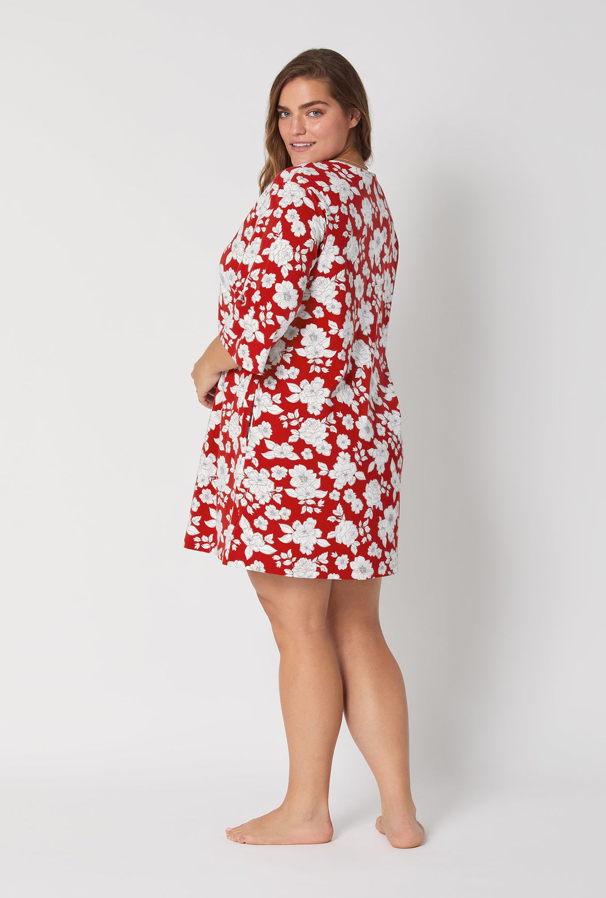 A lady wearing Floral Charm Stretch Jersey Sleep Dress