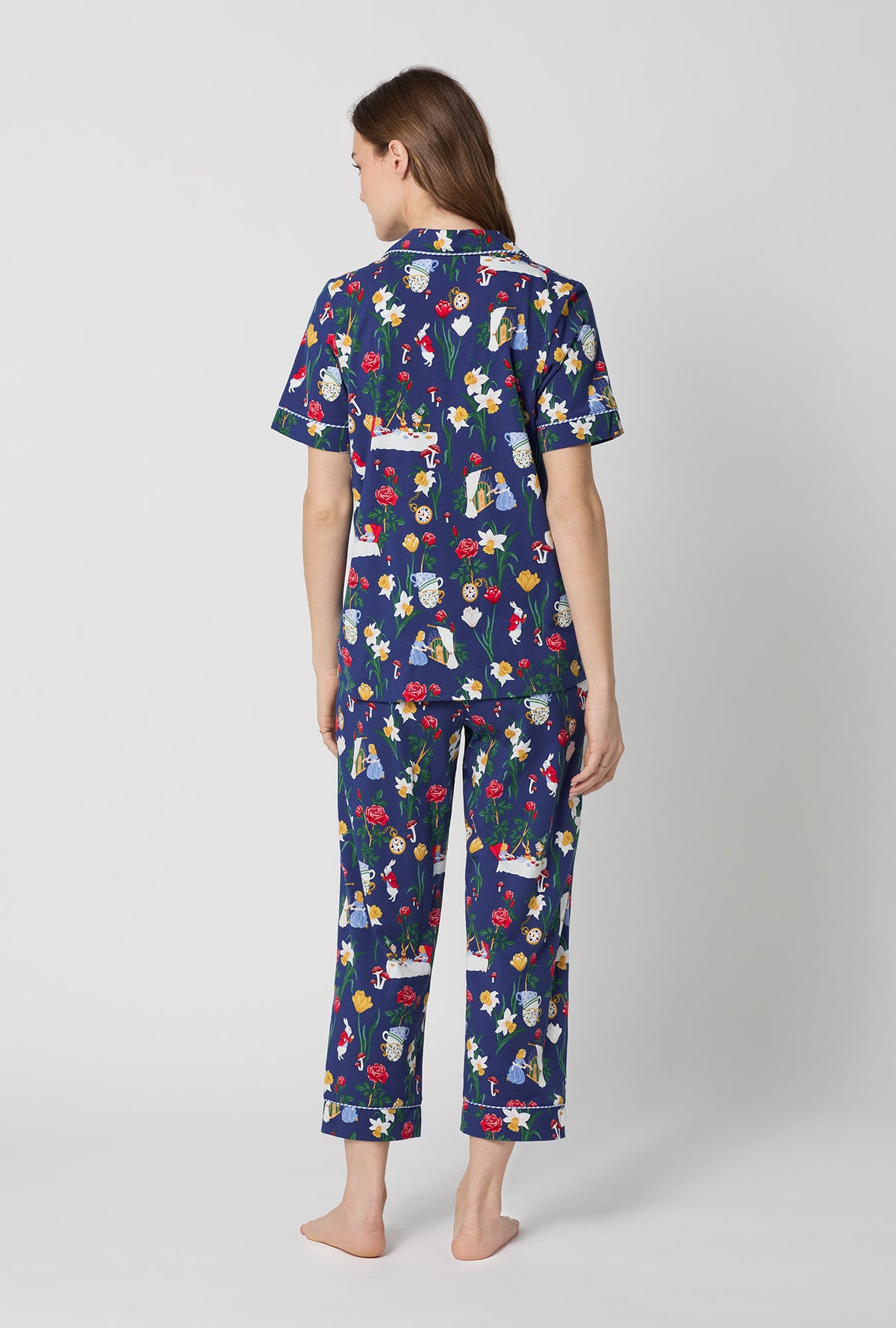 A lady wearing Alice's Adventures Short Sleeve Classic Stretch Jersey Cropped Pj Set