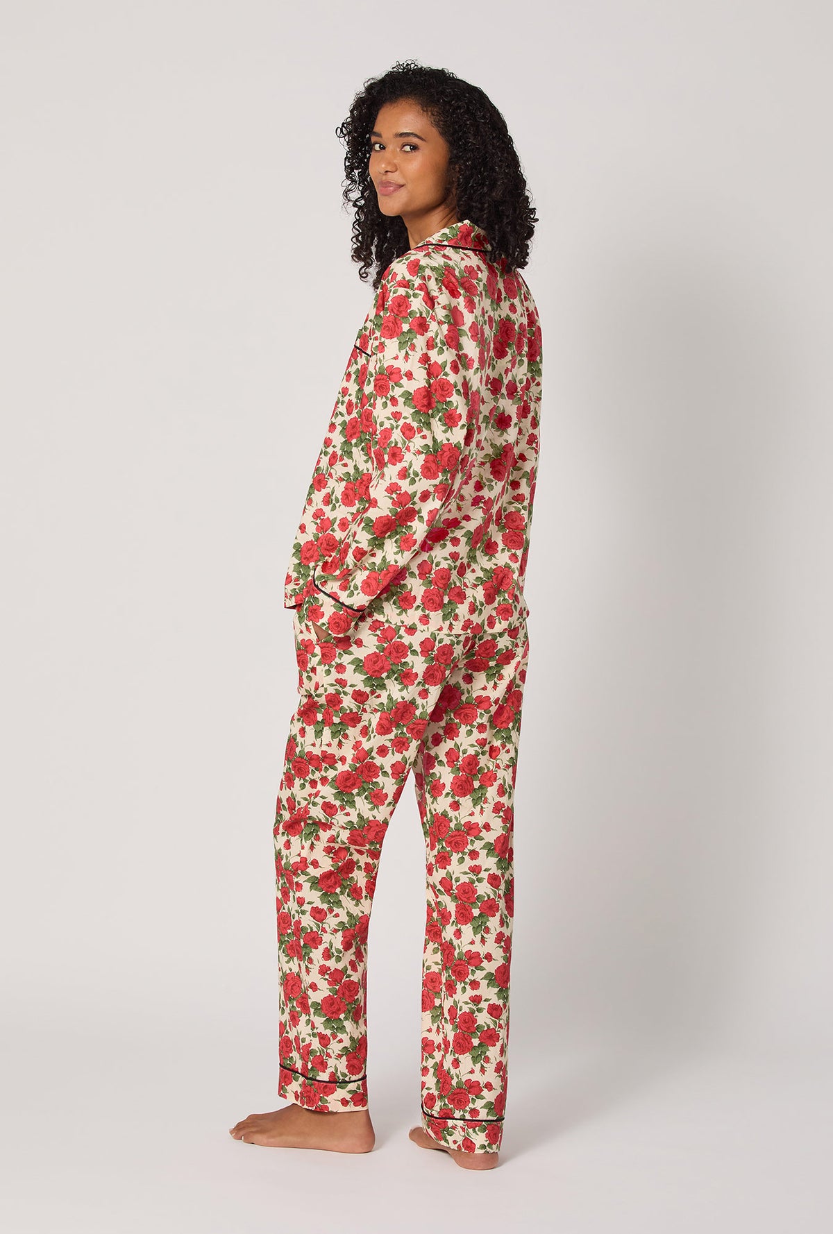 A lady wearing Carline Rose Long Sleeve Classic Woven Tana Lawn® Pj Set Made With Liberty Fabric
