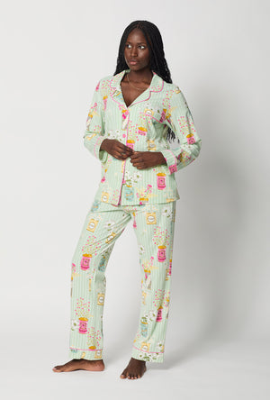 A lady wearing Flower Cans Long Sleeve Classic Stretch Jersey Pj Set