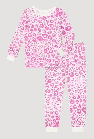 A Valentina Leopard Long Sleeve Stretch Jersey Kids Pj Set