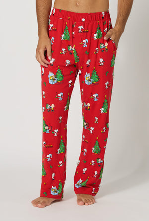 A man wearing Merry, Beagle, & Bright Men's Stretch Jersey Pj Pant side