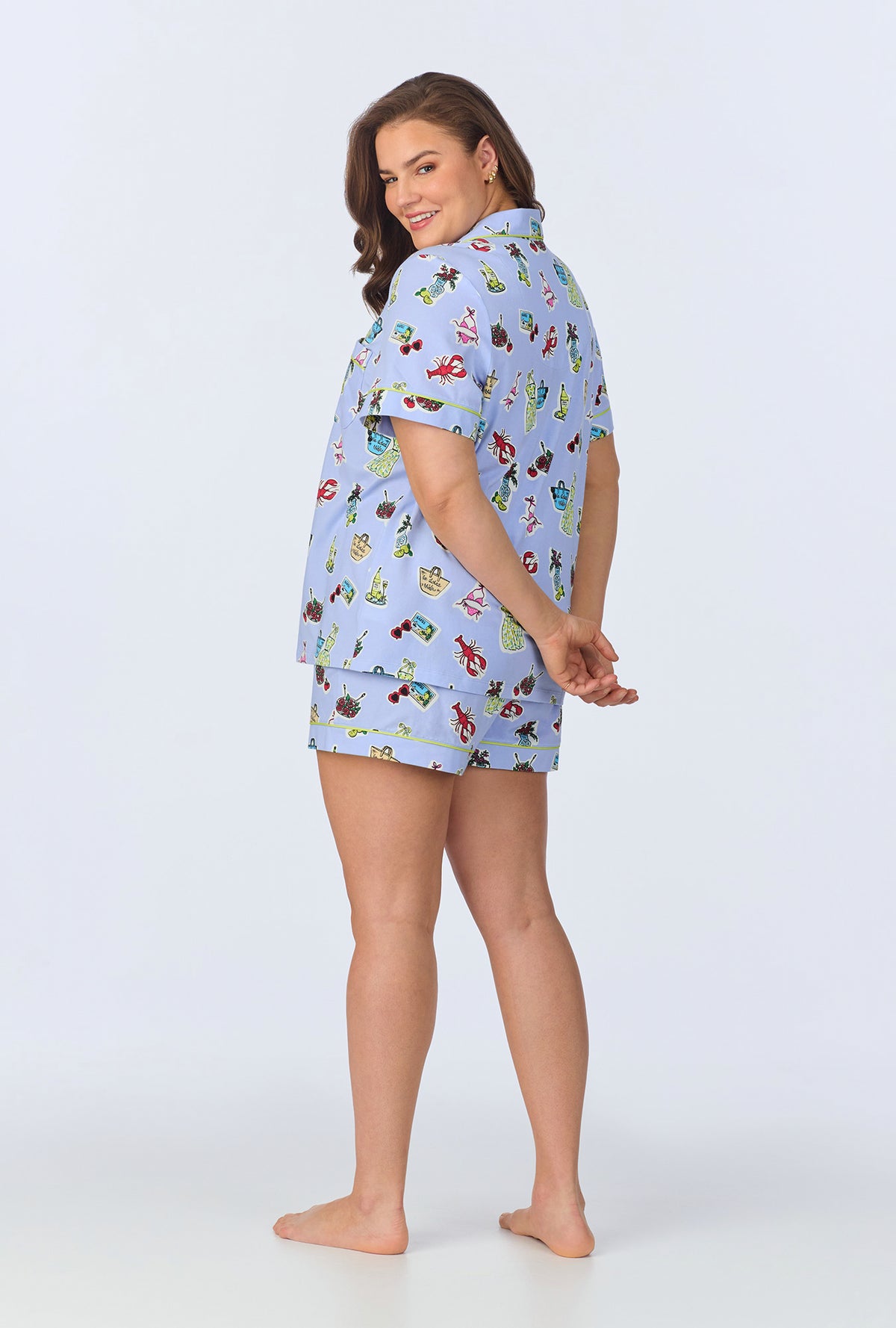 A lady wearing Island Life Short Sleeve Classic Shorty Stretch Jersey PJ Set
