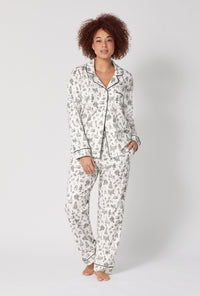 A lady wearing Tie The Knot Long Sleeve Classic Stretch Jersey Pj Set