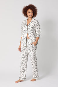 A lady wearing Tie The Knot Long Sleeve Classic Stretch Jersey Pj Set