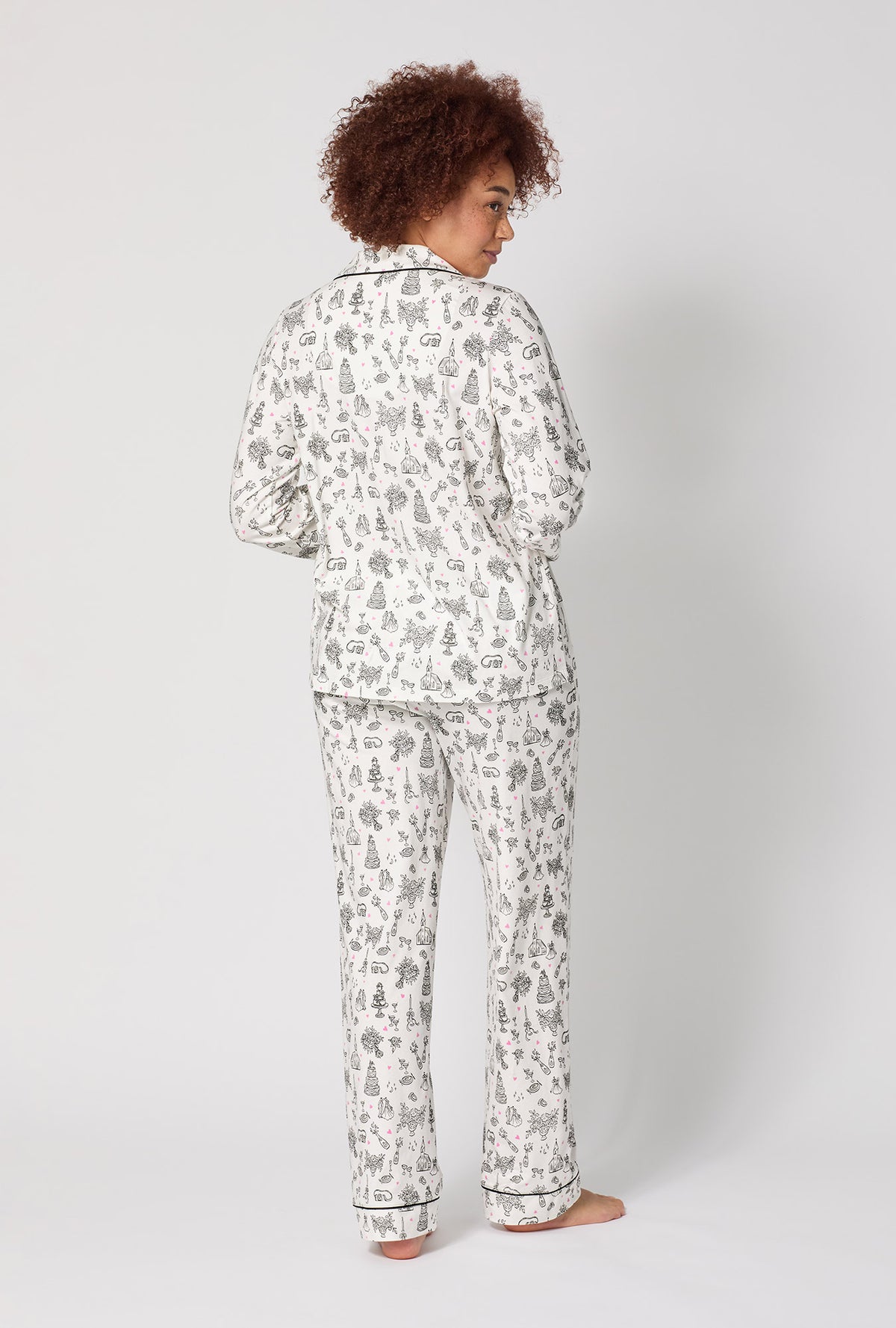 A lady wearing Tie The Knot Long Sleeve Classic Stretch Jersey Pj Set
