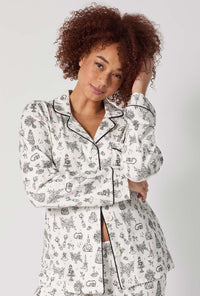 A lady wearing Tie The Knot Long Sleeve Classic Stretch Jersey Pj Set