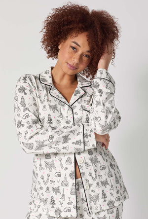 A lady wearing Tie The Knot Long Sleeve Classic Stretch Jersey Pj Set