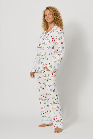 A lady wearing Snow Much Fun Long Sleeve Classic Stretch Jersey Pj Set