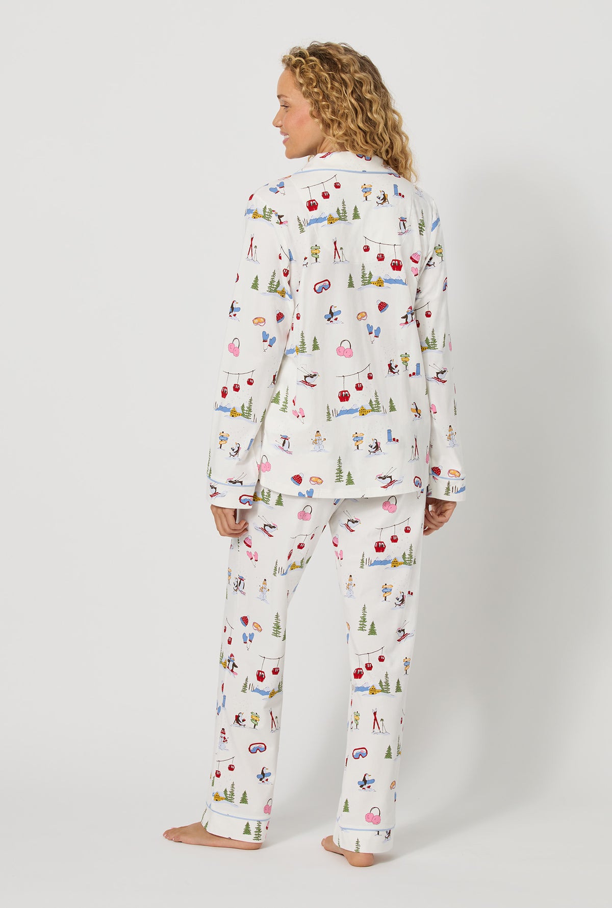 A lady wearing Snow Much Fun Long Sleeve Classic Stretch Jersey Pj Set back view
