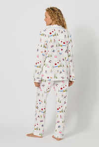 A lady wearing Snow Much Fun Long Sleeve Classic Stretch Jersey Pj Set back view