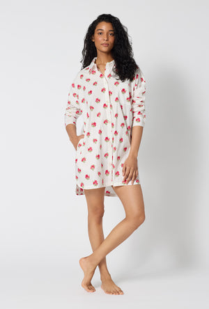 A Lady Wearing Celeste High Low Woven Supersoft Cotton Poplin Boyfriend Shirt