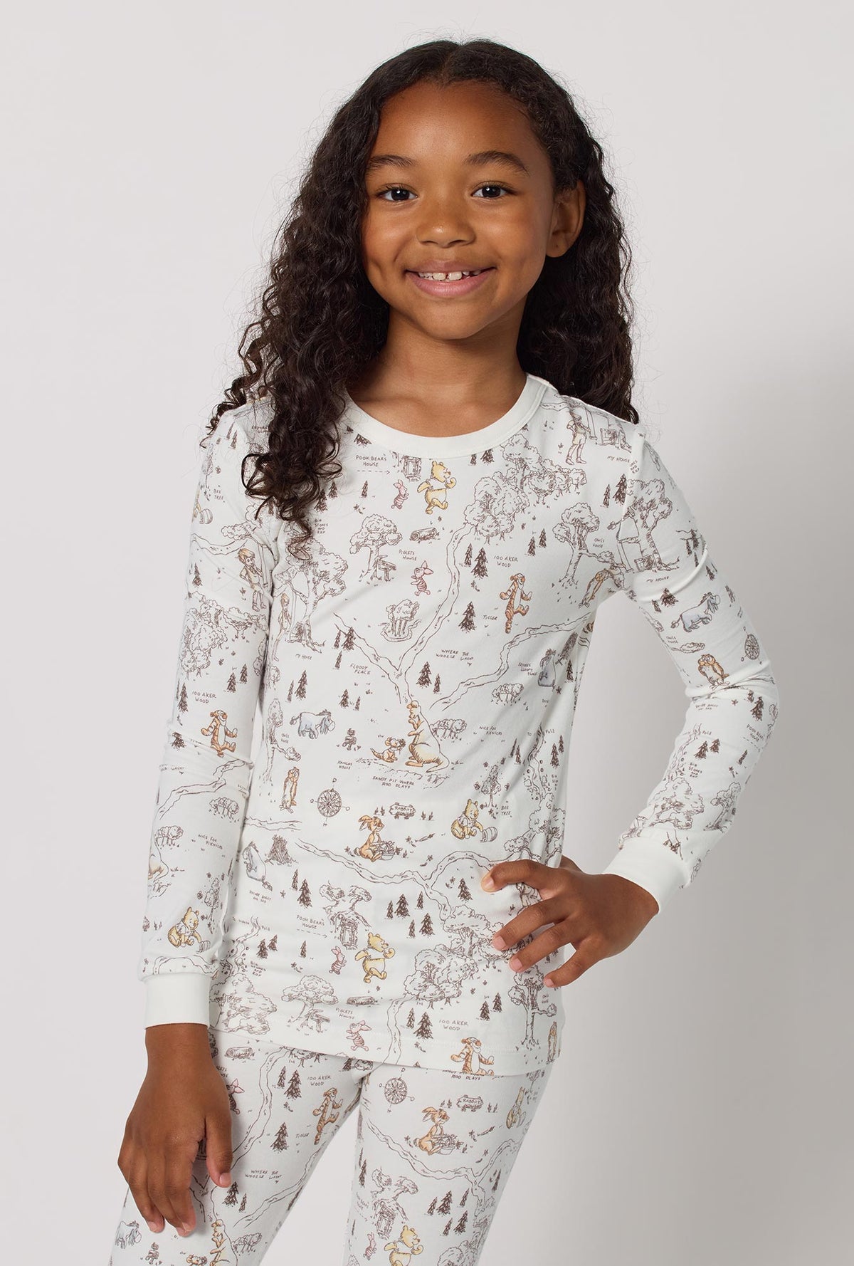 A Girl wearing Hundred Acre Toile Long Sleeve Stretch Jersey Kids Pj Set closer look