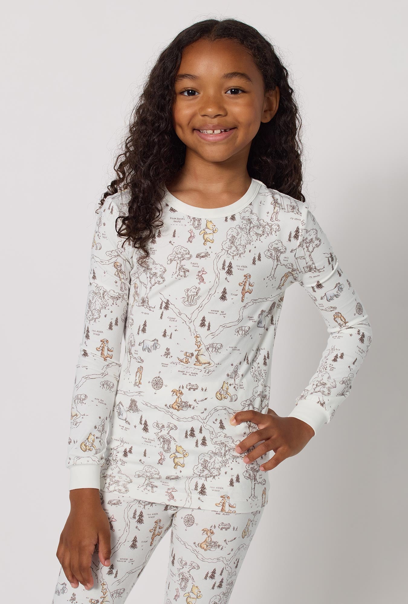 A Girl wearing Hundred Acre Toile Long Sleeve Stretch Jersey Kids Pj Set closer look