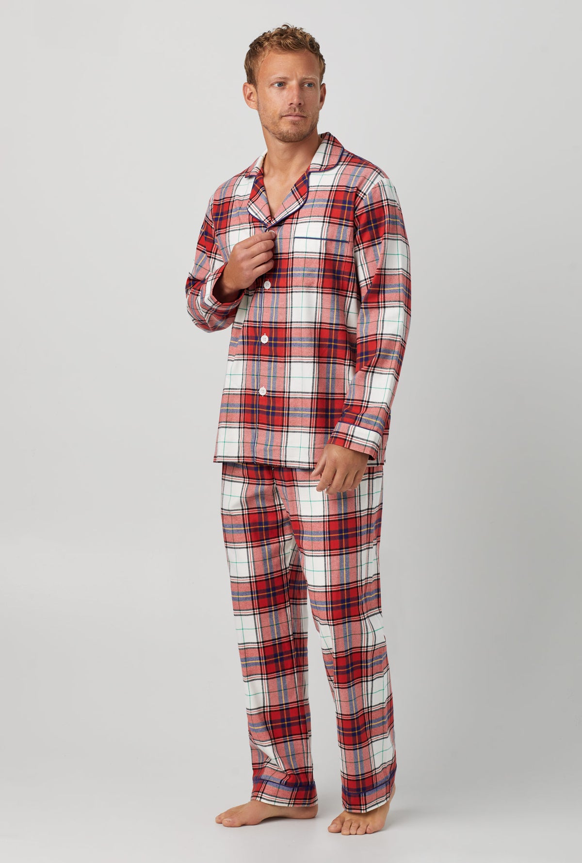 Festive Tartan Men's Long Sleeve Classic Woven Cotton Portuguese Flann -  Bedhead Pajamas