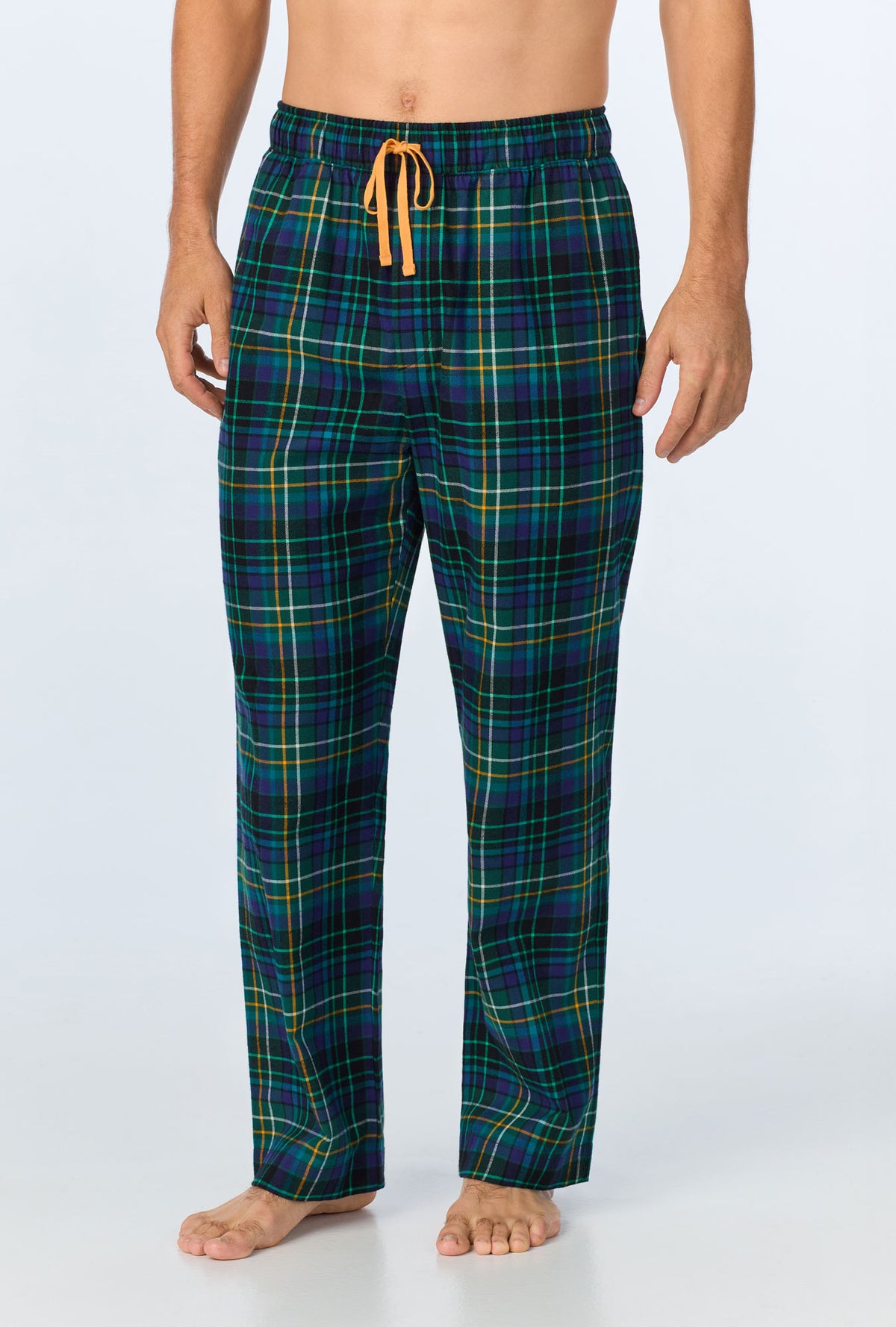 A man wearing Celebration Plaid Men&#39;s Woven Portuguese Flannel PJ Pant