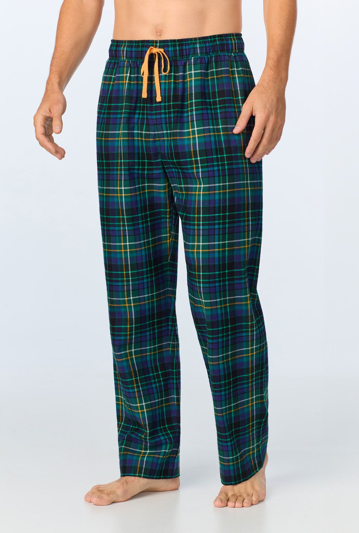 A man wearing Celebration Plaid Men&#39;s Woven Portuguese Flannel PJ Pant